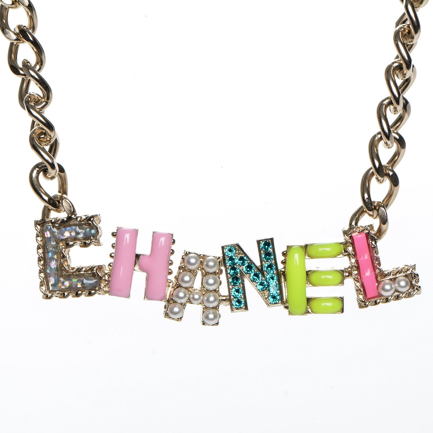 Enamel Crystal Pearl Necklace Light Gold