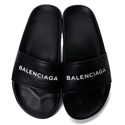 Balenciaga Nappa Logo Pool Slide Sandals 38 Black White 5 of 8