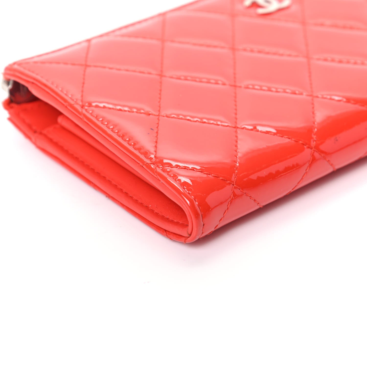 Chanel Patent Quilted Zip Wallet Red 9 of 11
