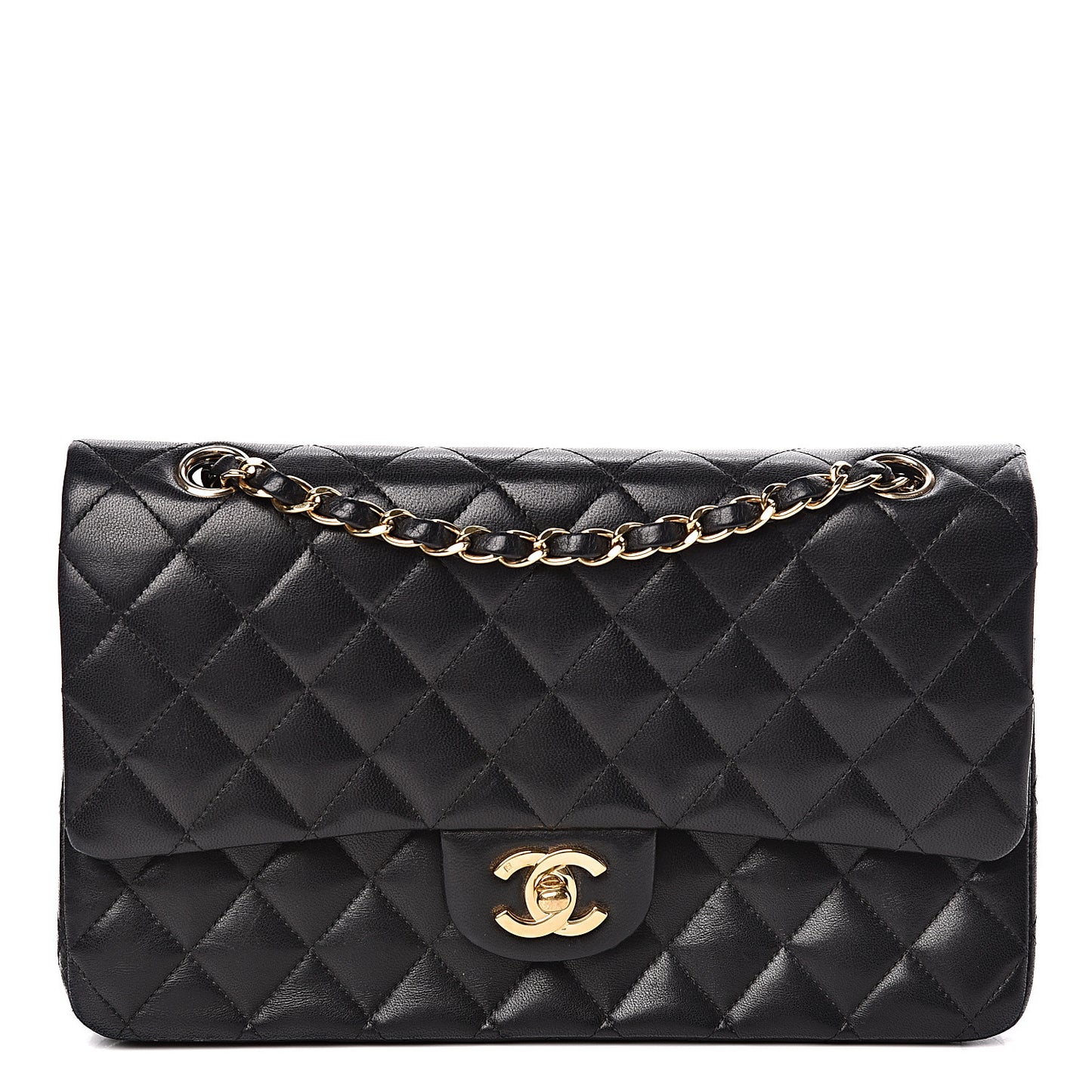 Lambskin Quilted Medium Double Flap Black