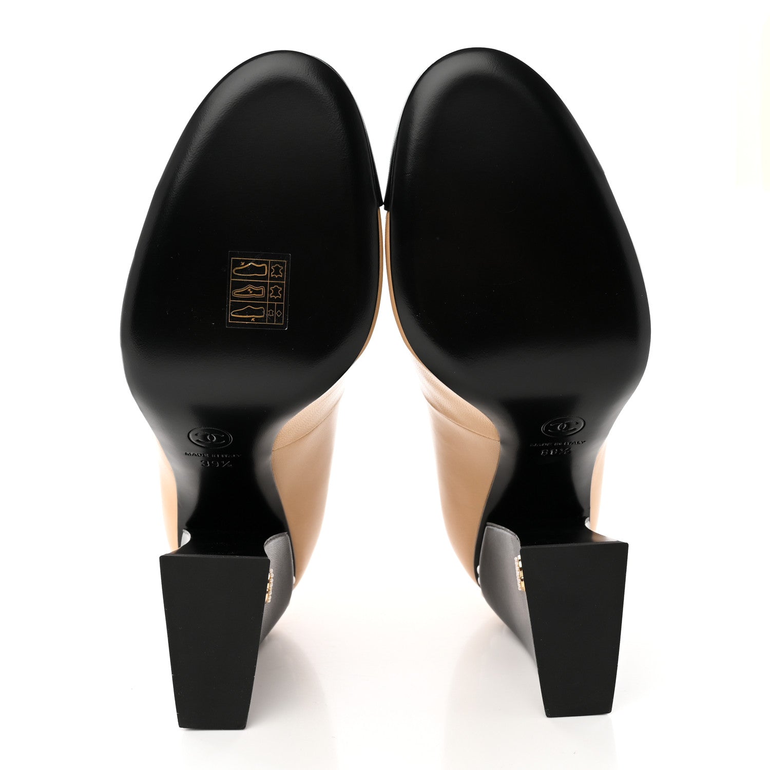 Chanel Shiny Goatskin Pearls Cap Toe Open Slingback Pumps 39.5 Beige Black 6 of 12
