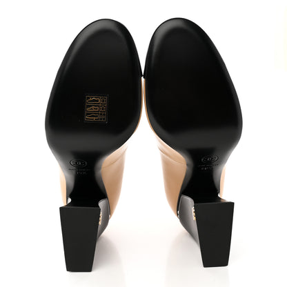 Chanel Shiny Goatskin Pearls Cap Toe Open Slingback Pumps 39.5 Beige Black 6 of 12