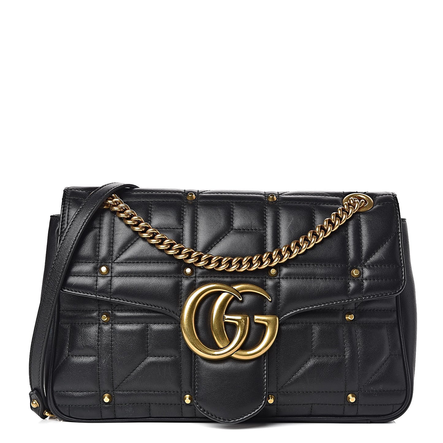 Calfskin Matelasse Studded Medium GG Marmont Shoulder Bag Black