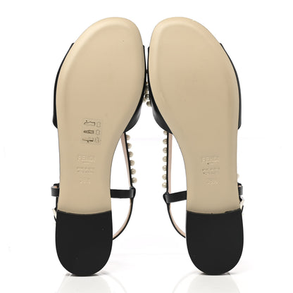 Fendi Calfskin Pearl Bow Sandals 39.5 Black 5 of 8