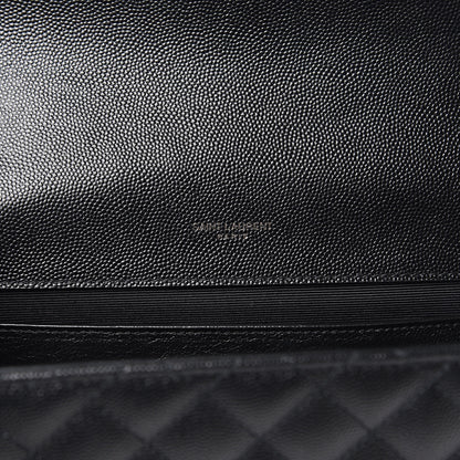 Saint Laurent Grain De Poudre Textured Mixed Matelasse Triquilt Medium Monogram Satchel Black 7 of 9
