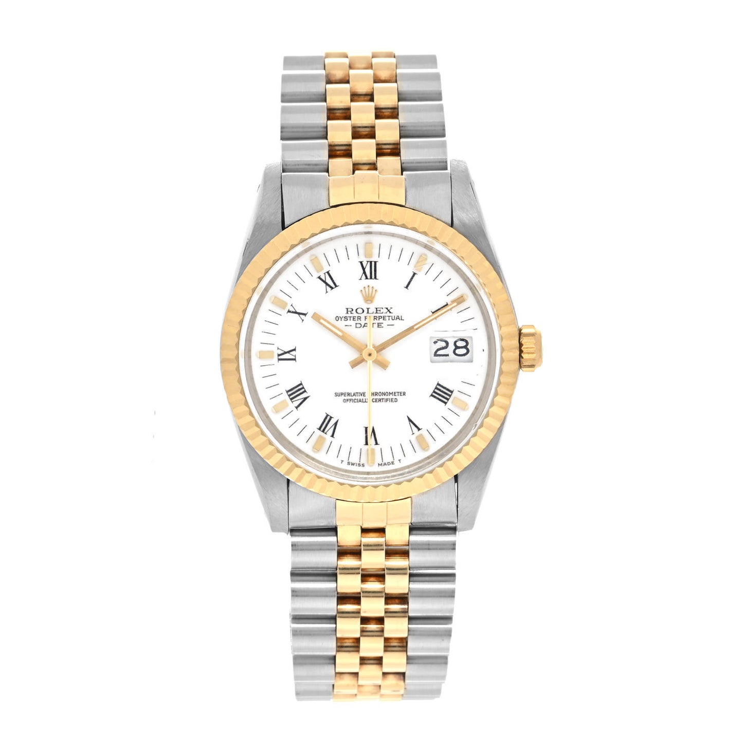 Stainless Steel 18K Yellow Gold 34mm Oyster Perpetual Date Watch White Roman 15000
