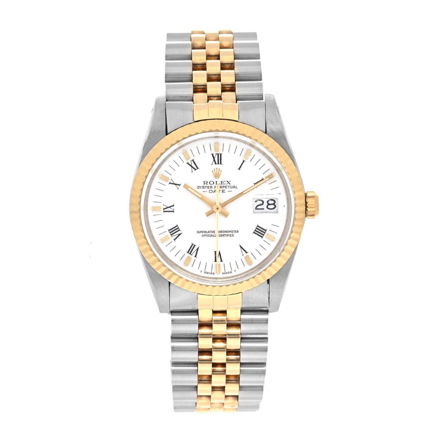 Rolex Stainless Steel 18K Yellow Gold 34mm Oyster Perpetual Date Watch White Roman 15000 1 of 4