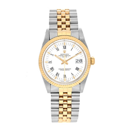 Rolex Stainless Steel 18K Yellow Gold 34mm Oyster Perpetual Date Watch White Roman 15000 1 of 4