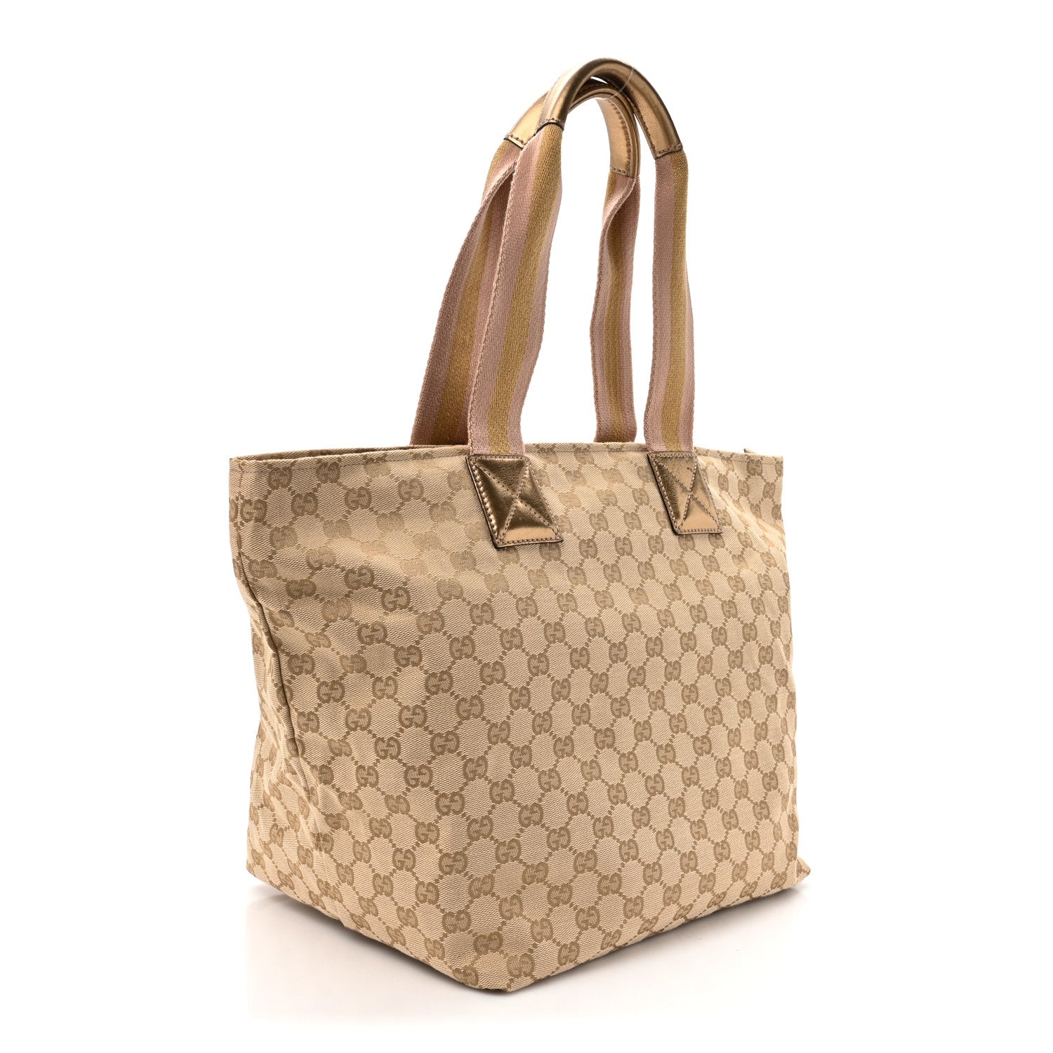 Gucci GG Monogram Large Web Handle Bucket Tote Gold 3 of 15