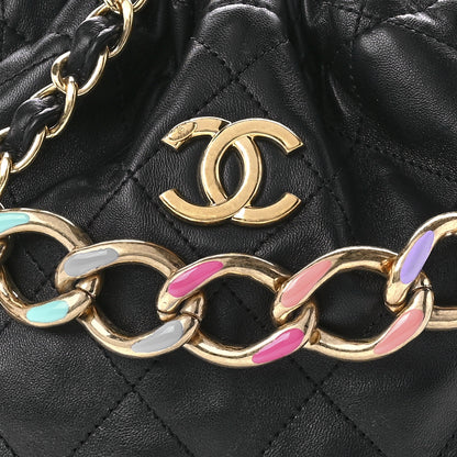 Chanel Lambskin Quilted Enamel Drawstring Bag Black Multicolor 7 of 10