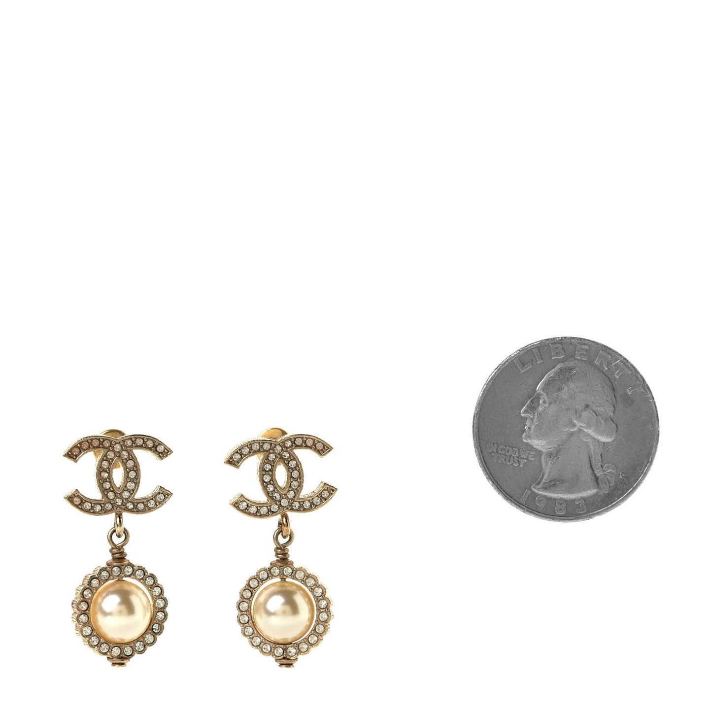 Crystal Pearl CC Lace Camellia Earrings Gold