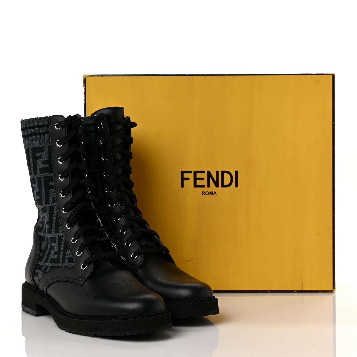 Calfskin Stretch Fabric FF Rockoko Biker Boots 40 Black Charcoal