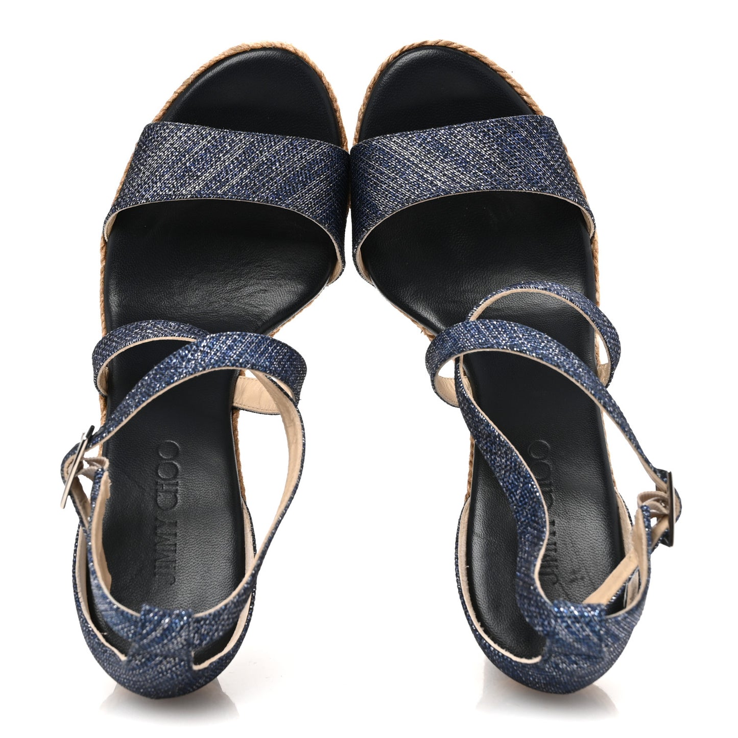 Metallic Denim Cork Portia 120 Wedge Sandals 40 Navy