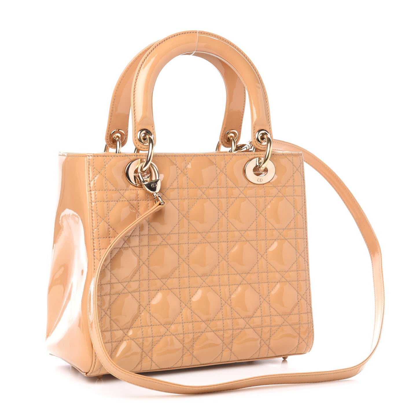 Patent Cannage Medium Lady Dior Beige