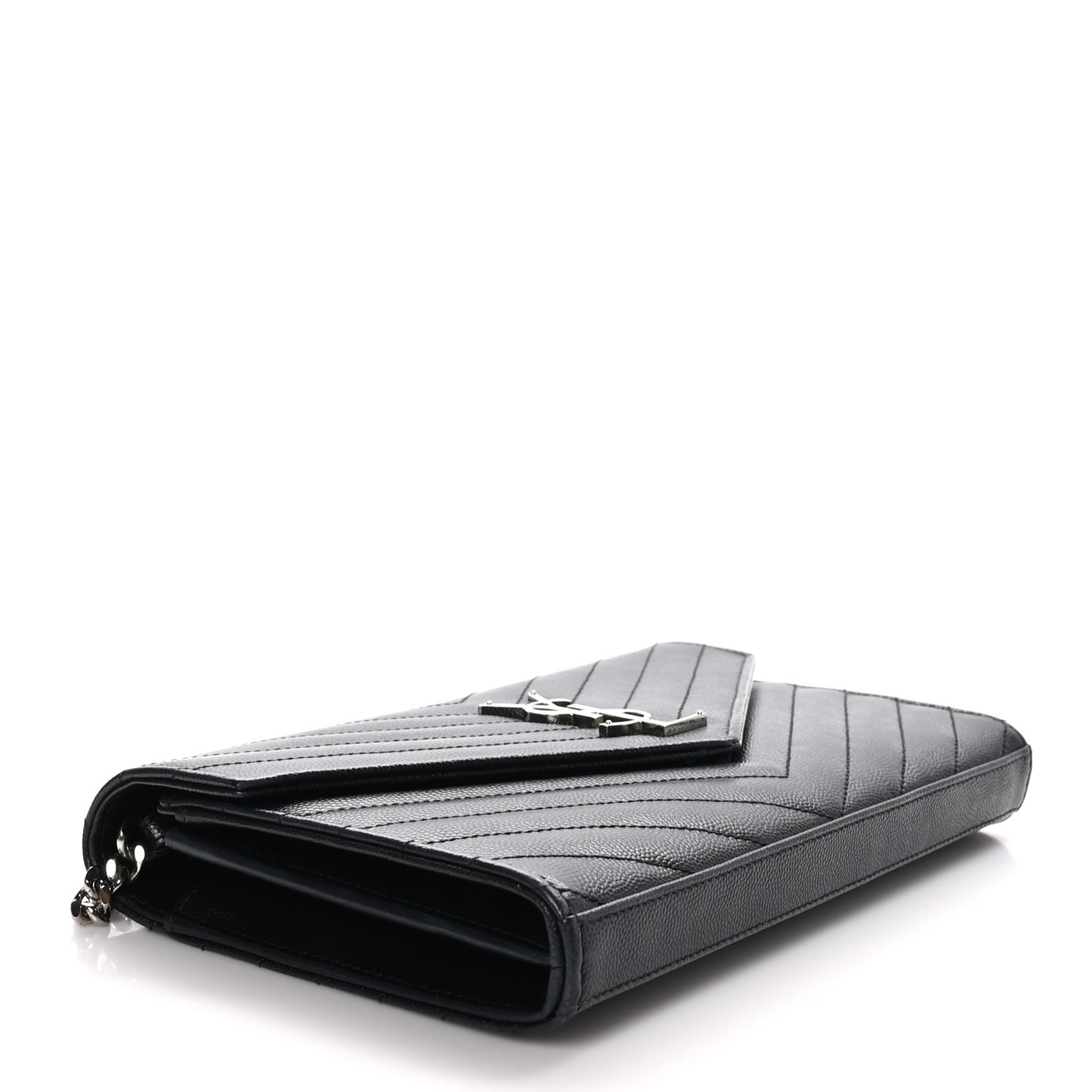 Grain De Poudre Matelasse Chevron Monogram Chain Wallet Black