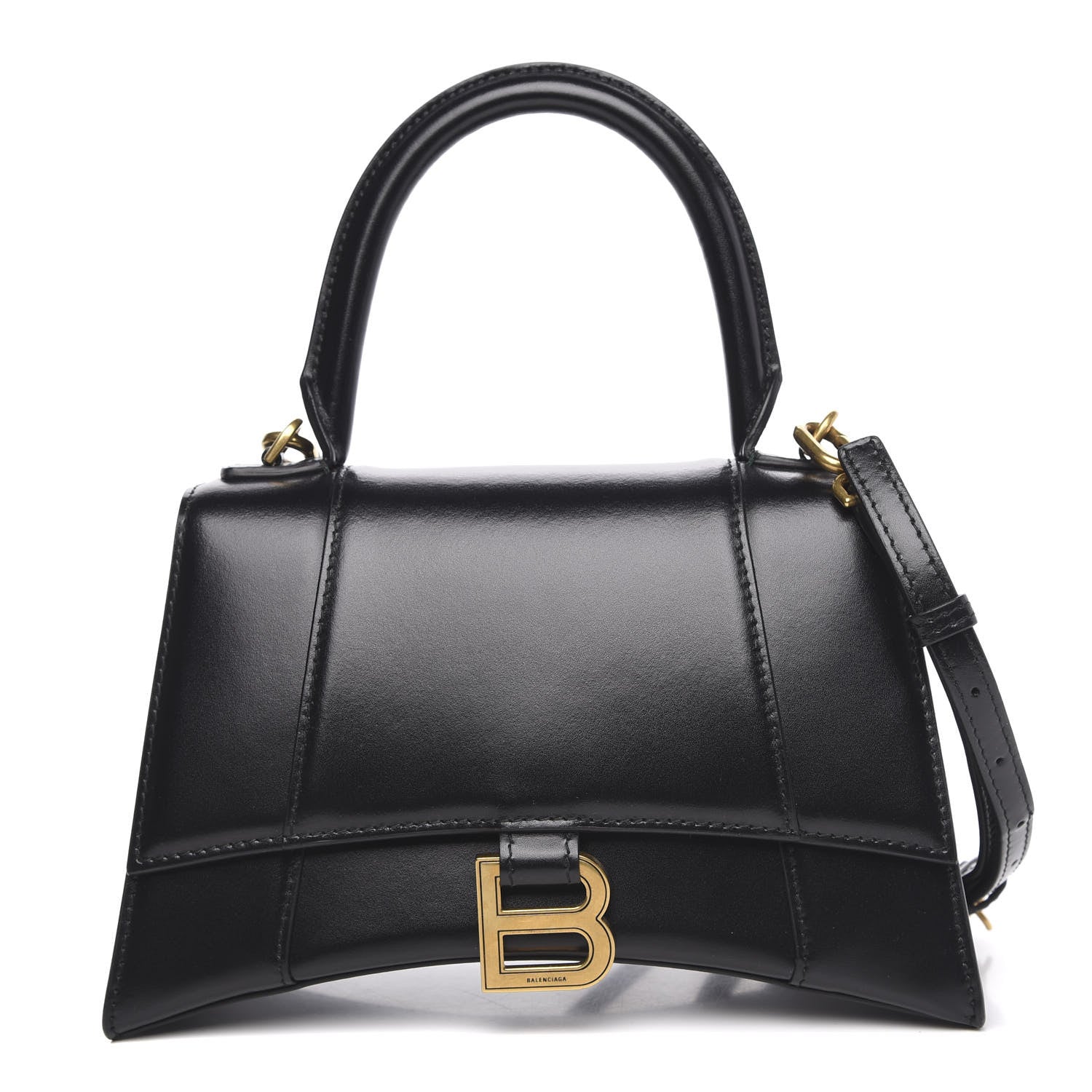 Balenciaga Shiny Box Calfskin Small Hourglass Top Handle Bag Black 1 of 12