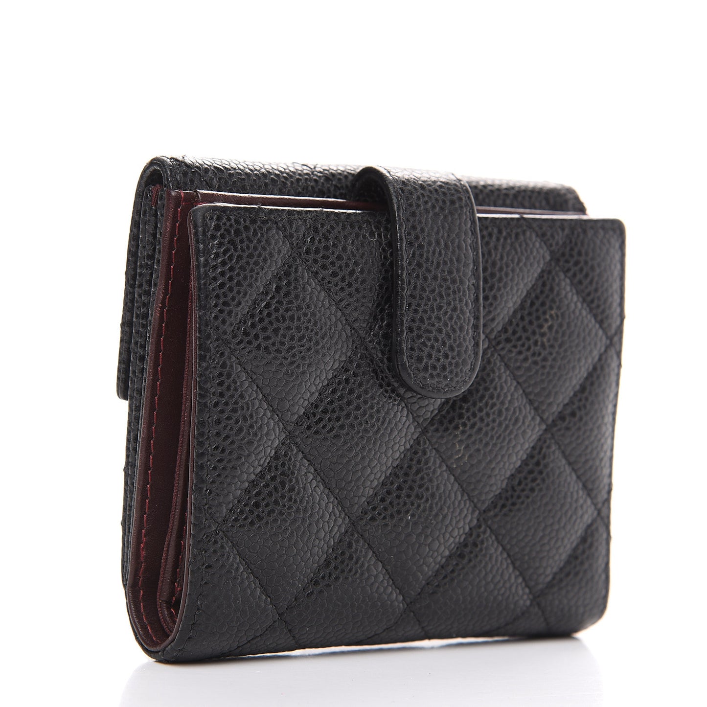 Caviar Quilted Compact French Flap Wallet Black