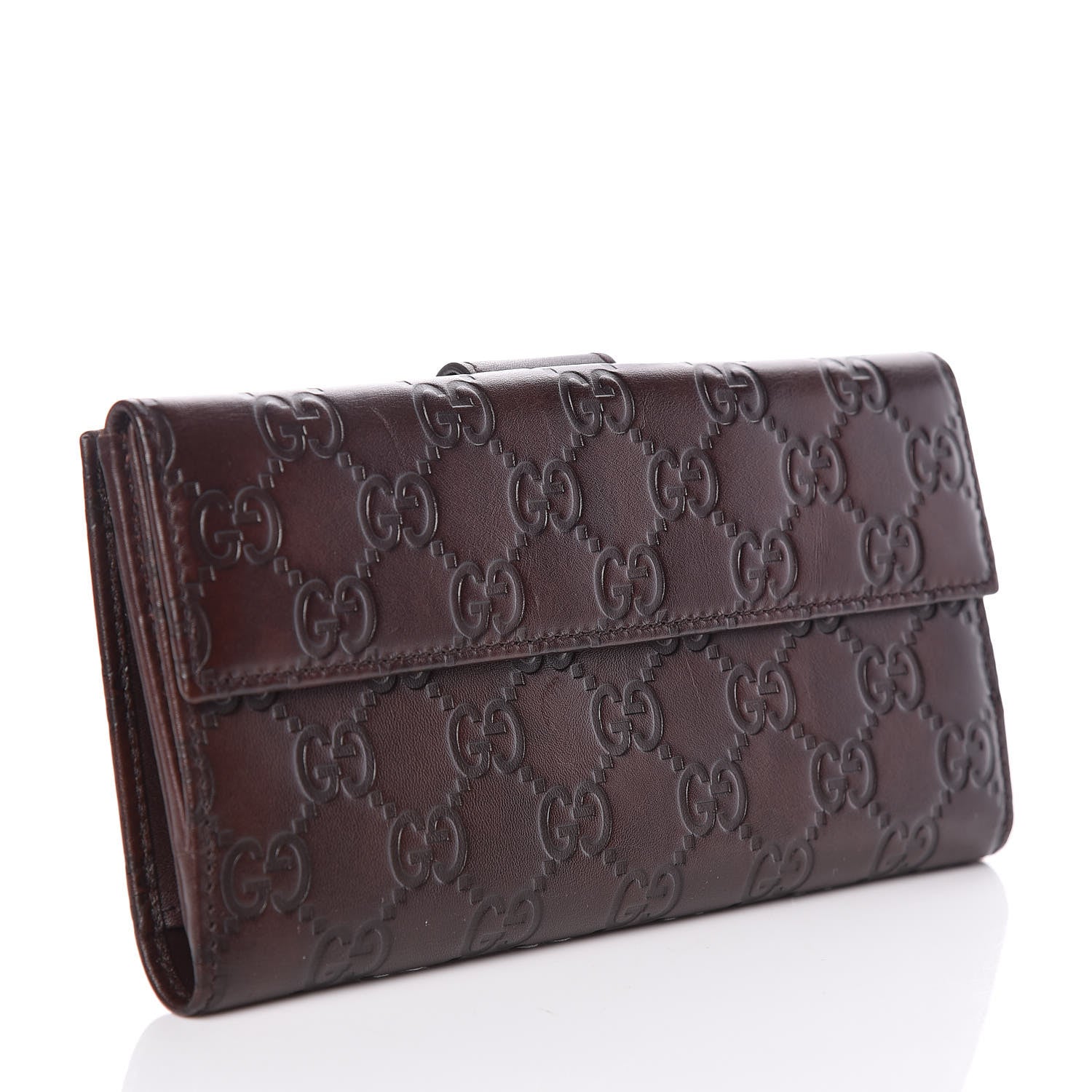 Gucci Guccissima Margaux Calfskin Icon Bar Continental Flap Wallet Chocolate 3 of 8