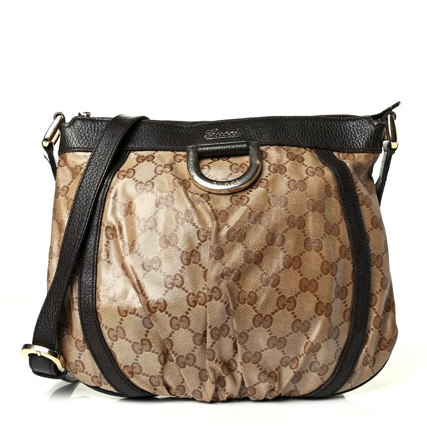 Crystal Monogram Small D Gold Ring Messenger Dark Brown
