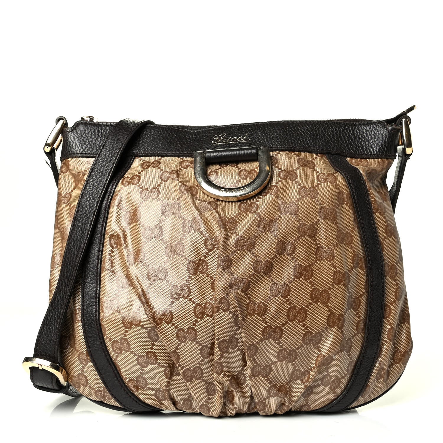 Gucci Crystal Monogram Small D Gold Ring Messenger Dark Brown 1 of 7