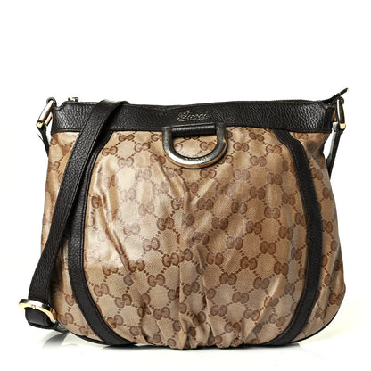 Gucci Crystal Monogram Small D Gold Ring Messenger Dark Brown 1 of 7