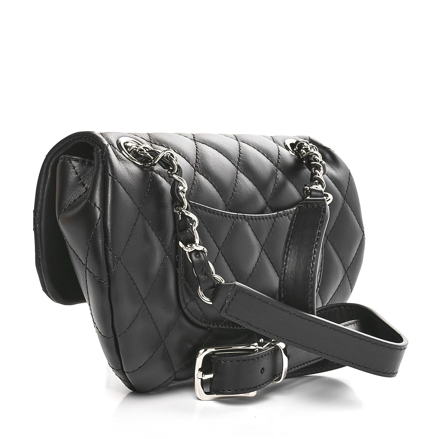 Calfskin Quilted CC Uniform Flap Belt Bag Black