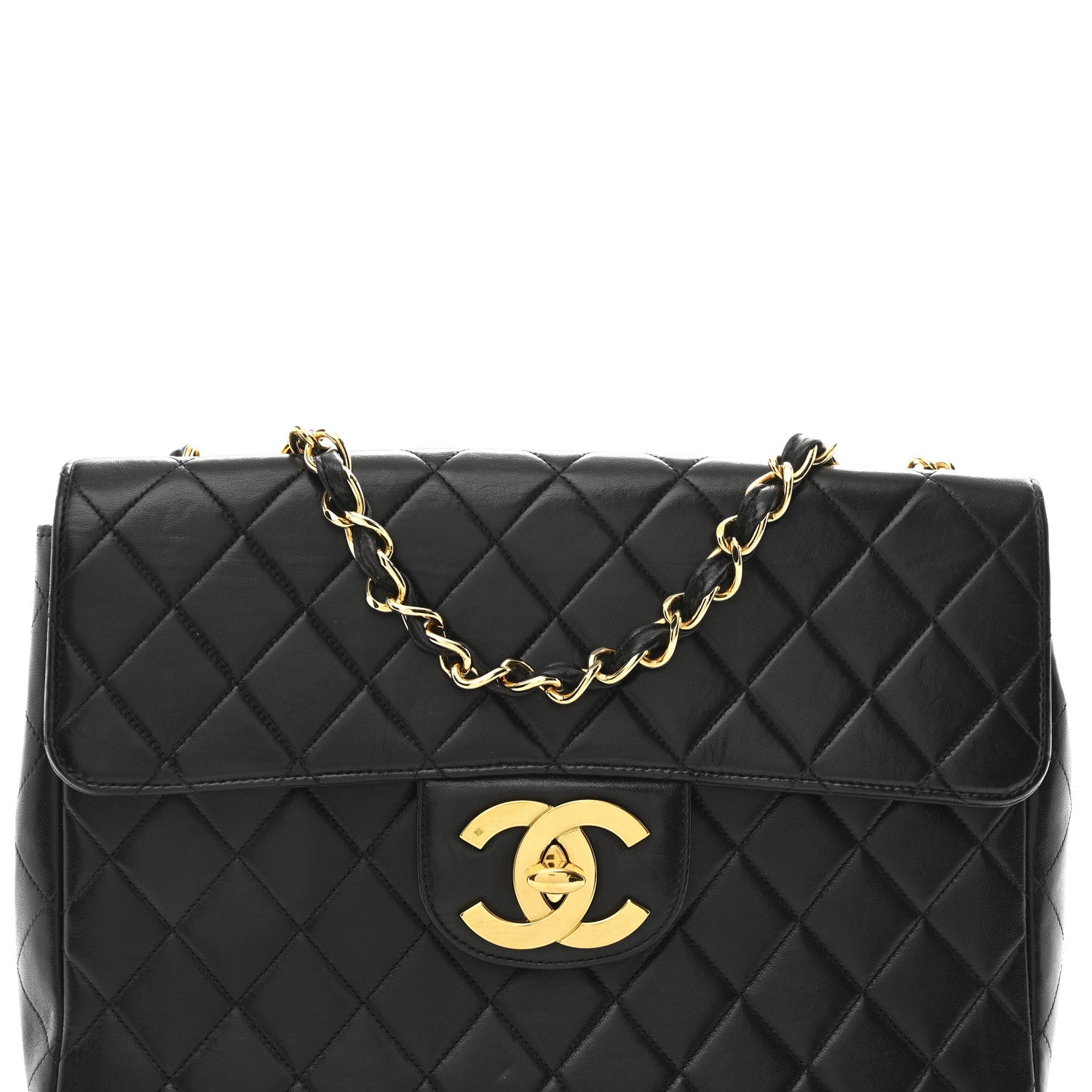 CHANEL 楽1番 Chanel Lambskin Quilted XL Jumbo Single Flap Black 1824856