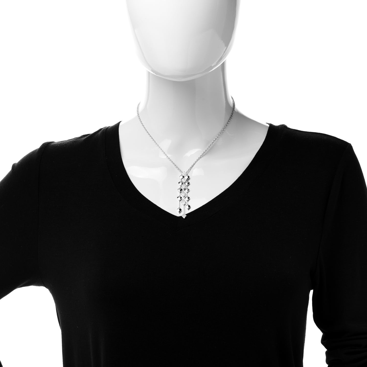 Chanel 18K White Gold Diamond Matelasse Necklace 2 of 6