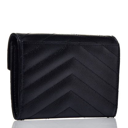 Saint Laurent Grain De Poudre Matelasse Chevron Small Monogram Envelope Wallet Black 3 of 7