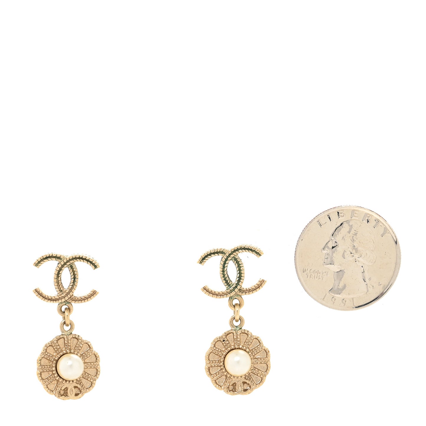 Pearl Camellia CC Drop Earrings Gold White