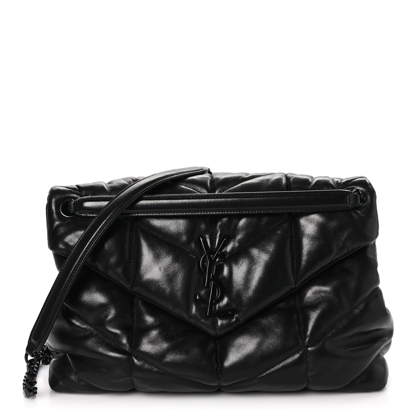 SAINT LAURENT Lambskin Quilted Monogram Monochrome Medium Loulou Puffer Chain Satchel Black
