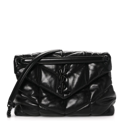 Saint Laurent SAINT LAURENT Lambskin Quilted Monogram Monochrome Medium Loulou Puffer Chain Satchel Black 1 of 11