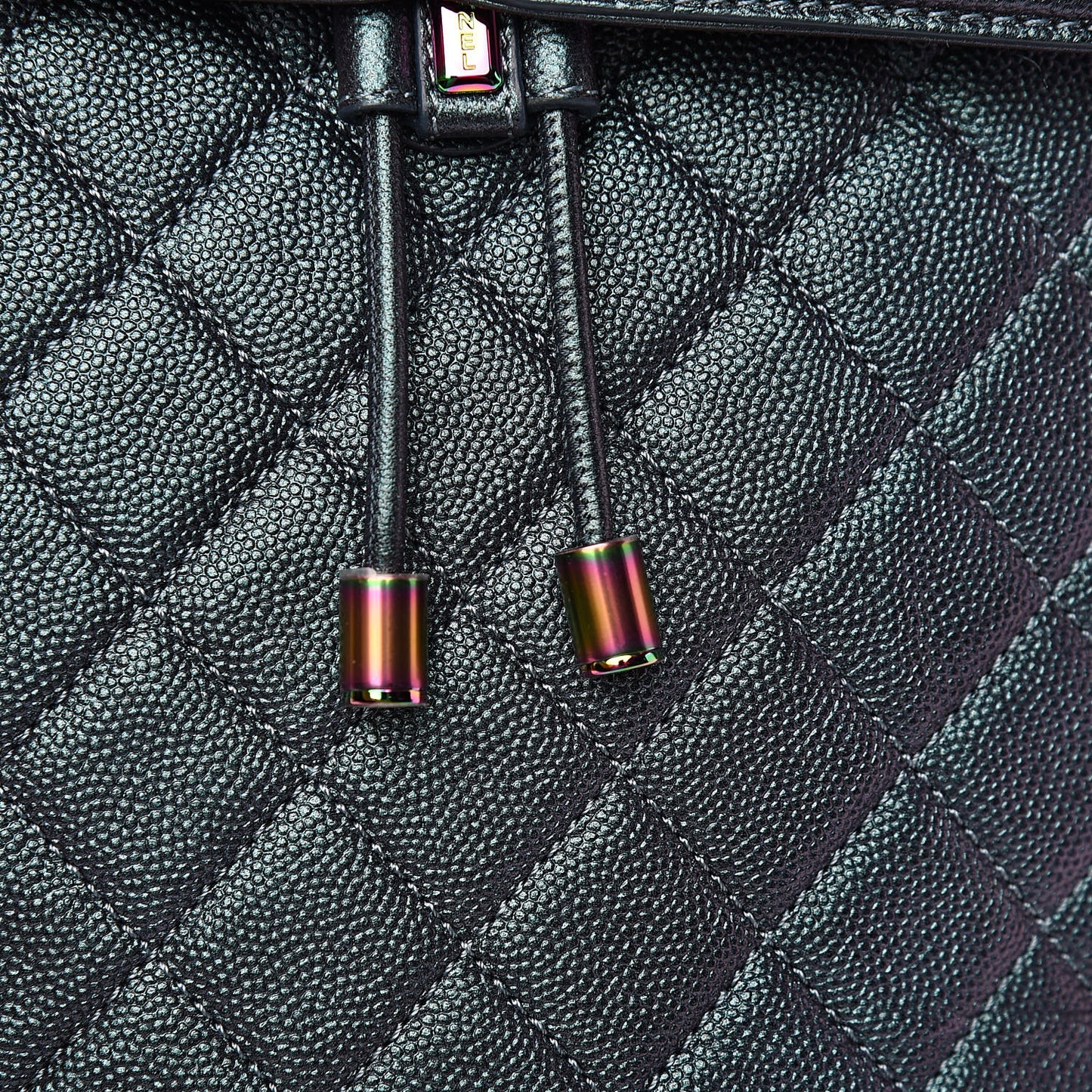 Iridescent Caviar Quilted Filigree Backpack Dark Turquoise