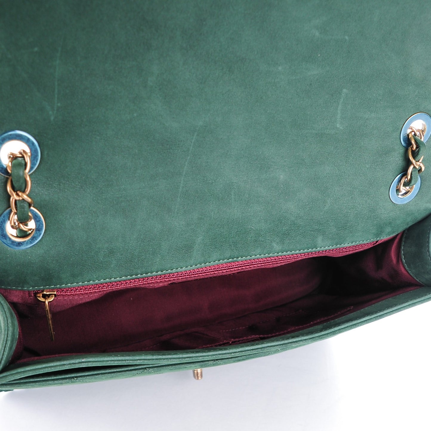 Metallic Calfskin Quilted Jumbo Happy Stitch Flap Green