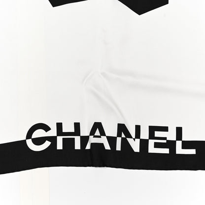 Chanel Silk Coco CC Square Scarf Black Ivory 2 of 3