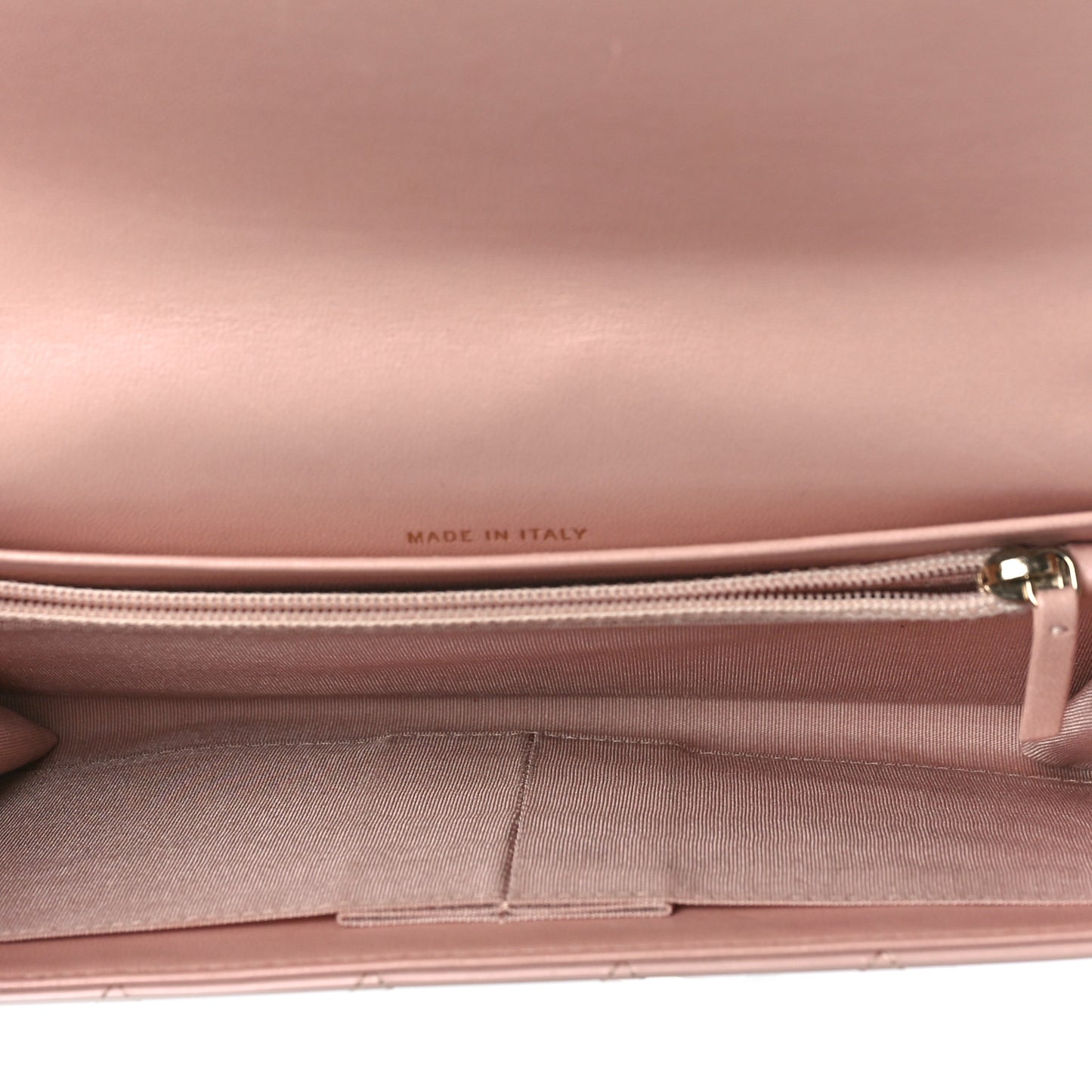 Iridescent Calfskin Quilted Boy Wallet on Removable Chain Light Pink