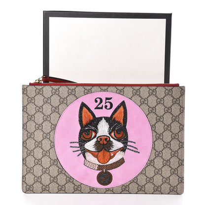 Gucci GG Supreme Monogram Bosco Patch Zip Pouch Beige Malva Hibiscus Red 8 of 8