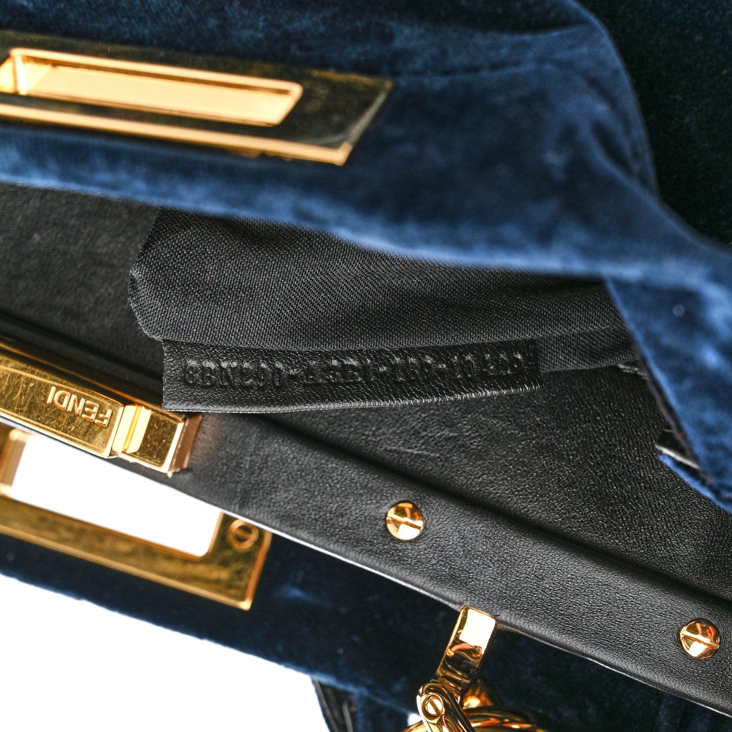 Fendi Velvet Vitello Seta Lace Up Medium Peekaboo Iconic Satchel Blue 9 of 14