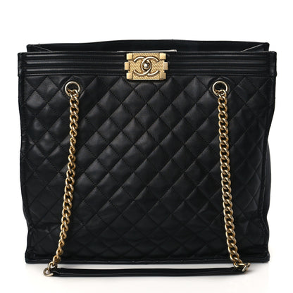 Chanel Calfskin Quilted Large Boy Tote Black 1 of 13