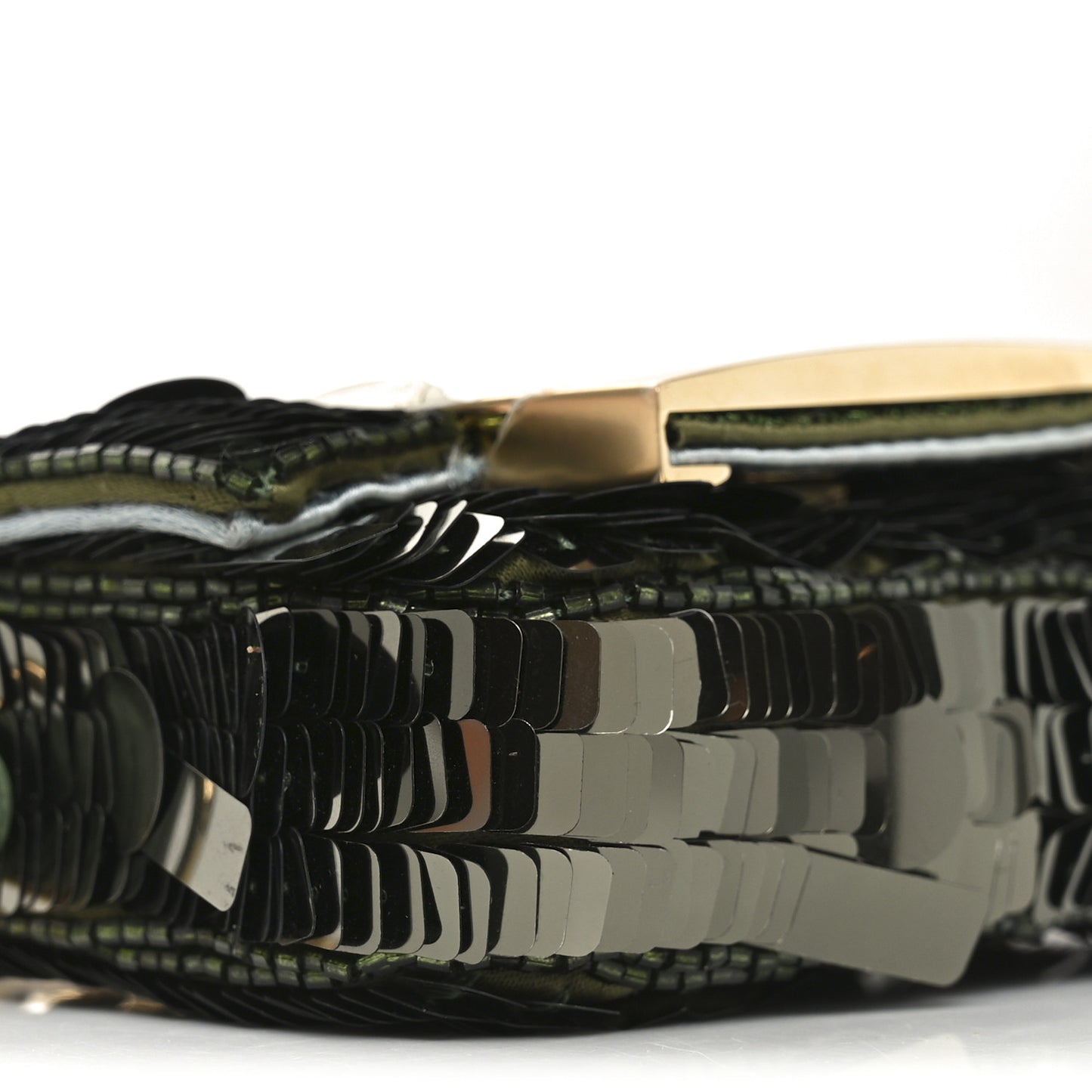 Sequin Paillettes Shiny Nappa Sex and the City Nano Maxi Buckle Baguette Charm Avocado