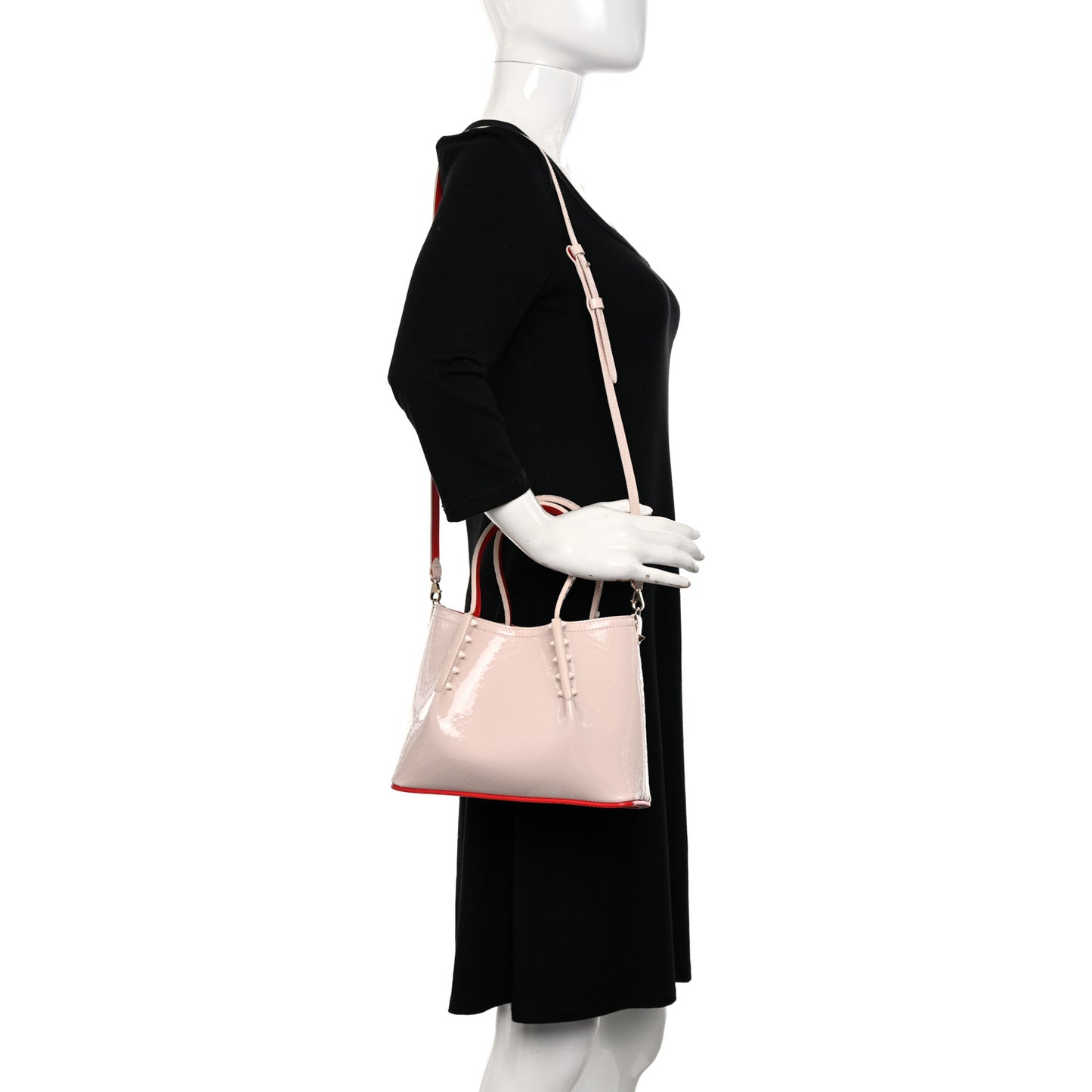 Patent Snakeskin Embossed Spiked Mini Cabarock Shopper Tote Leche