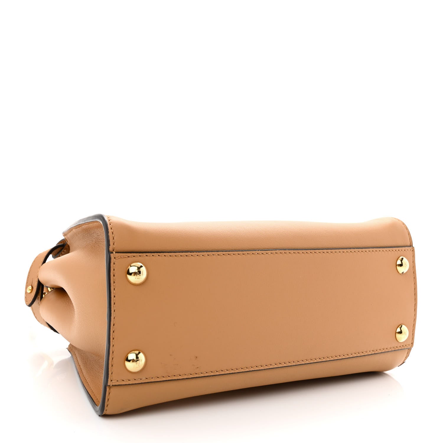 Fendi Vitello Seta Nappa FF Embossed Mini Peekaboo Iconic Satchel Miele Scuro 4 of 12
