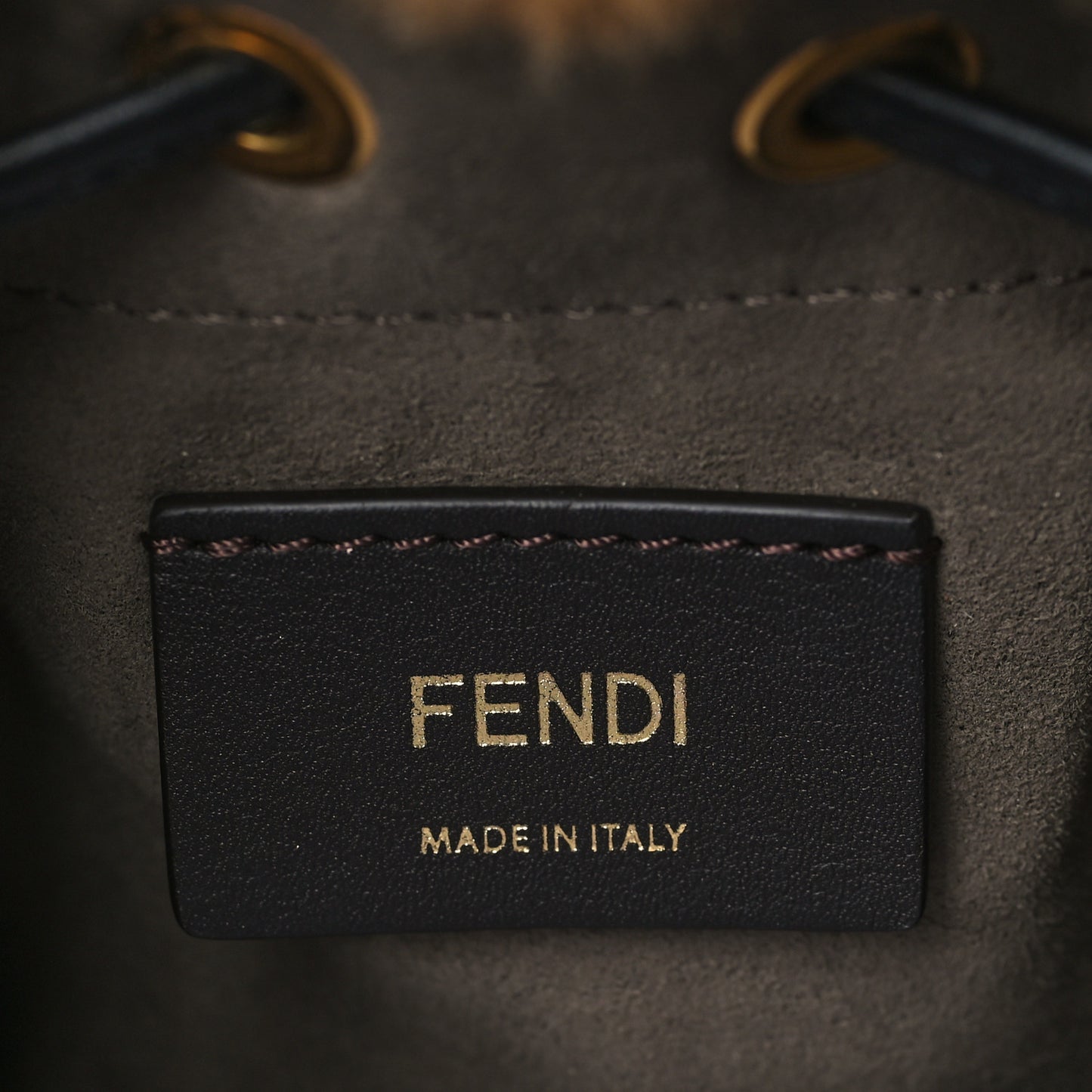 Shearling Vitello Dolce F is Fendi Macro FF 1974 Mini Mon Tresor Bucket Bag Tobacco Black