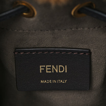 Fendi Shearling Vitello Dolce F is Fendi Macro FF 1974 Mini Mon Tresor Bucket Bag Tobacco Black 6 of 10