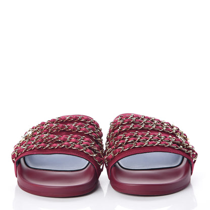 Chanel Satin Chain Flat Sandals 38 Dark Fuchsia 2 of 7