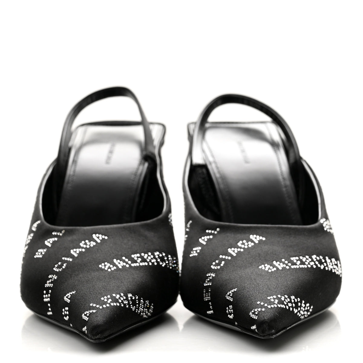 Satin Strass Allover Logo Square Knife 110mm Slingback Pumps 38 Black