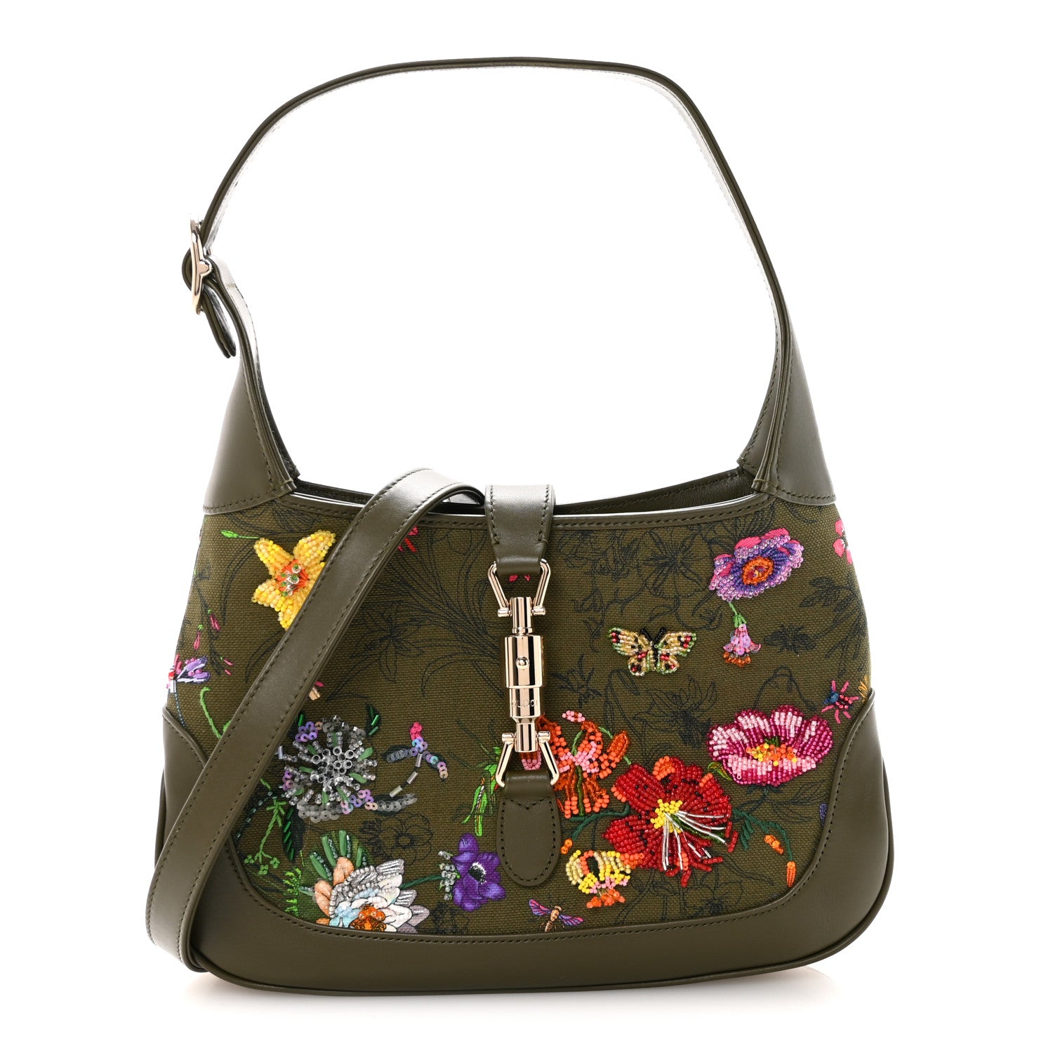 Gucci Calfskin Canvas Beaded Floral Medium Jackie 1961 Multicolor 1 of 10