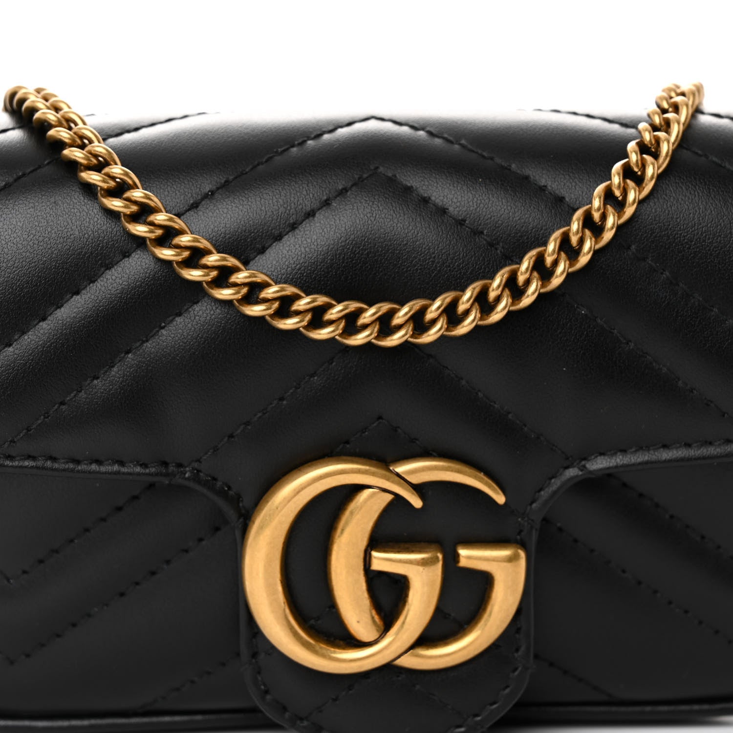 Gucci Calfskin Matelasse Super Mini GG Marmont Shoulder Bag Black 7 of 9