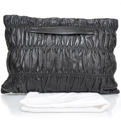 Prada Nappa Dressy Gaufre Ruched Clutch Nero 2 of 10