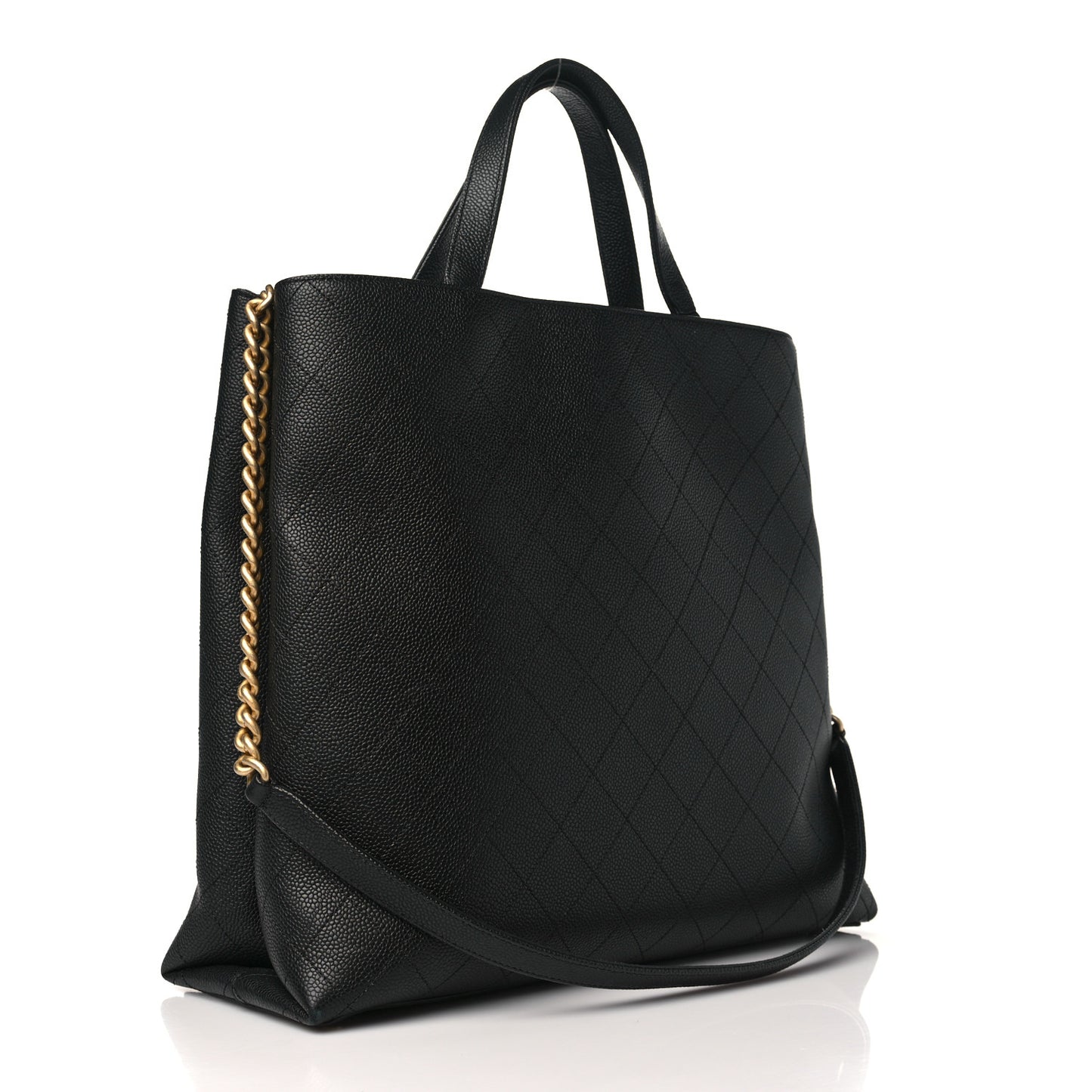 Caviar Stitched Large Shopping Tote Bag Black